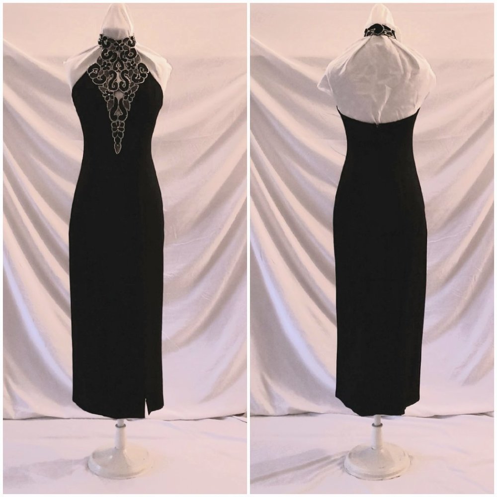 SALE Black silver beaded high neck backless gown dress 2